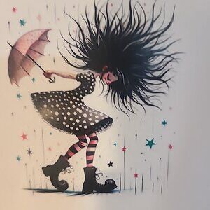 Women's Too Cute Umbrella Girls Round Neck Short Sleeve White Top Size Med